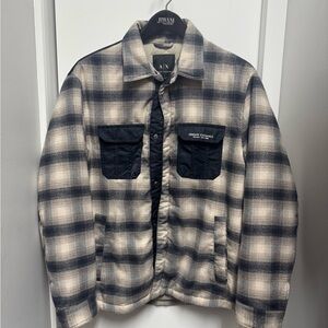 Armani Exchange Quilted Plaid Jacket – Modern Fit | A|X Logo Patch | Size L